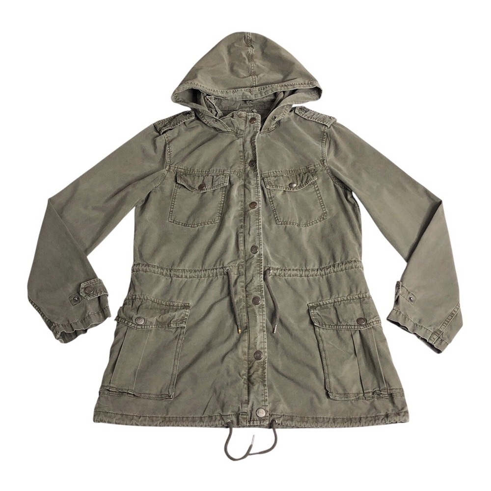 BNCI Blanc Noir Utility Jacket Womens M Green Military Cargo Hooded Field Coat